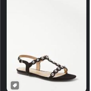 New in the box. Women's Ann Taylor BLACK STUDDED SUEDE FLAT SANDALS Size 8.